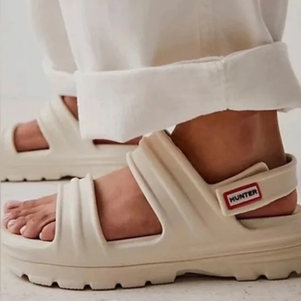 HUNTER Bloom Algae White Rubber Platform Strappy Sandals Shoes sz 8